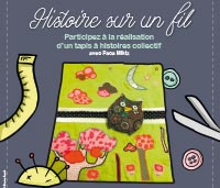 Affiche histoire sur un fil, tapis, ciseaux...