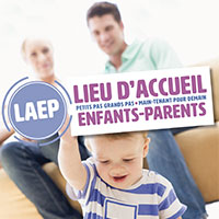 Affiche lieu accueil enfants parents, famille avec un bébé