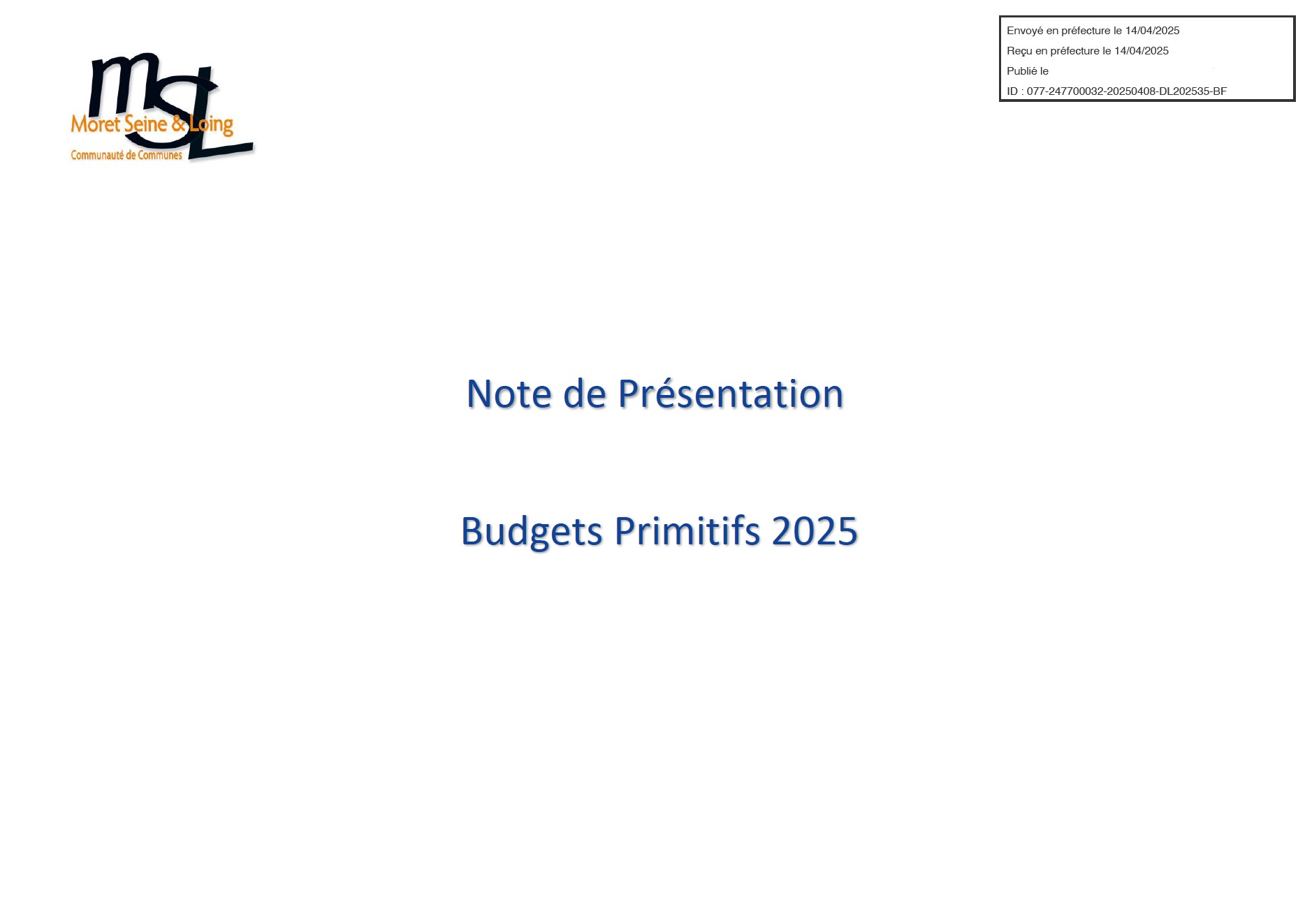 Budgets primitifs 2025 CCMSL